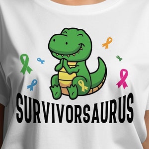 Survivorsaurus Svg, Svg Png de sensibilisation au cancer de l'enfant, Ruban de sensibilisation au cancer pédiatrique Svg Cricut Sublimation