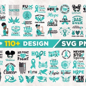 Cervical PCOS Ovarian Cancer Awareness Svg Png Bundle, Teal Ribbon Svg, Interstitial Cystitis Warrior Survivor Svg Cricut Png Sublimation