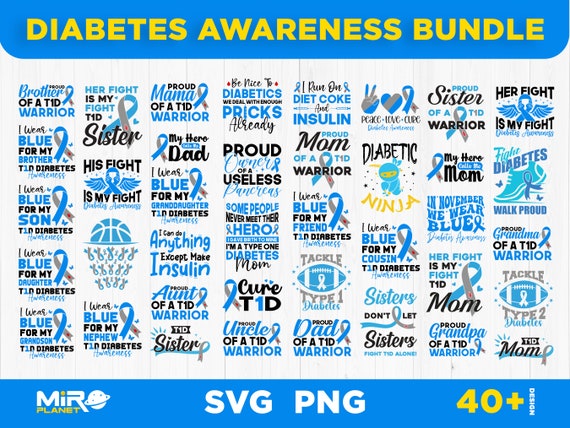 Diabetes Awareness SVG PNG Bundle: T1D Designs (Digital Download)