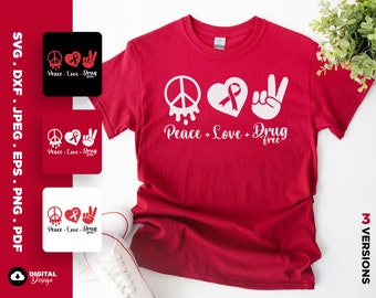 Red Ribbon Week Svg: Peace Love Drug-Free Design (Digital Download)