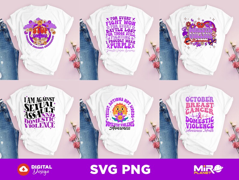 Retro Domestic Violence Awareness Svg Png Bundle, Domestic Abuse Svg ...