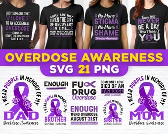 Overdose Awareness Purple Ribbon SVG PNG Bundle: Cricut, Sublimation Designs