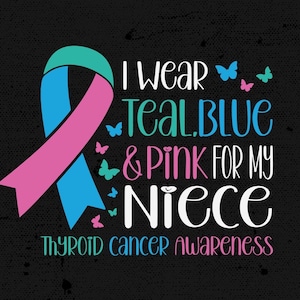 Thyroid Cancer Awareness Svg Png, I Wear Teal, Blue & Pink for My Niece Svg,Thyroid Cancer Warrior SupportSvg Cricut File Sublimation Design