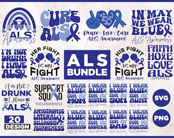 ALS-bewustzijn SVG PNG-bundel: ontwerpen voor amyotrofische laterale sclerose (digitale download)