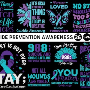 Suicide Prevention Awareness Svg Png Bundle, Suicide Prevention Week 2023 Svg, 988 Suicide Svg Cricut File Sublimation Designs