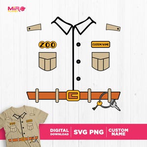 Personalisierte Zoowärter Kostüm geschnitten Datei, Geburtstag Safari Tierkostüm Png Sublimationsdesign, Dschungeltier Entdecker svg