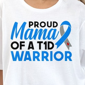 T1D Warrior - Proud Mama Blue Ribbon - SVG PNG PDF - Diabetes Awareness