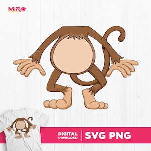 Monkey Costume Svg Png, Funny Monkey Outfit Cricut Cut File Silhouette, Cute Monkey Birthday Party Png Sublimation Design