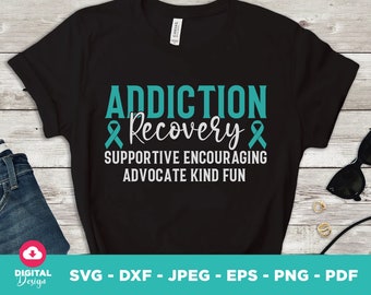 Addiction Recovery Awareness Design: Teal Ribbon SVG PNG (Digital Download)