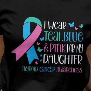 Thyroid Cancer Awareness Svg Png, I Wear Teal, Blue & Pink for My Daughter Svg,Thyroid Cancer Warrior Support Cricut File Sublimation Design