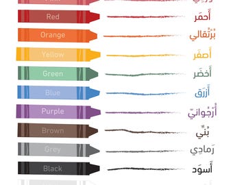 Bilingual Colours Crayon Wall Art | Arabic & English Poster | Digital Download