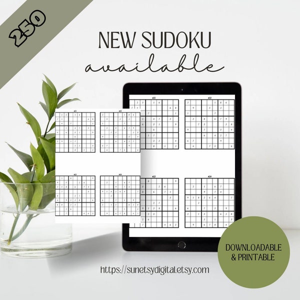 01_SUDOKU: 250 Mixed Difficulty Sudoku Puzzles - Digital Download WITH SOLUTIONS