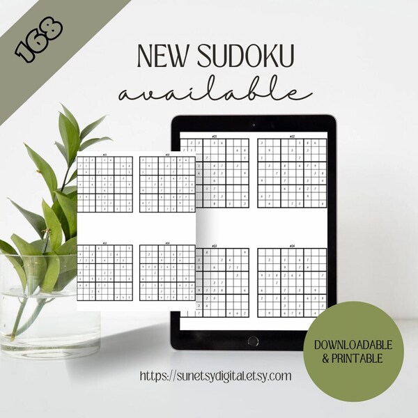 02_SUDOKU: 168 Medium Level Sudoku Puzzles - Instant Download WITH SOLUTIONS