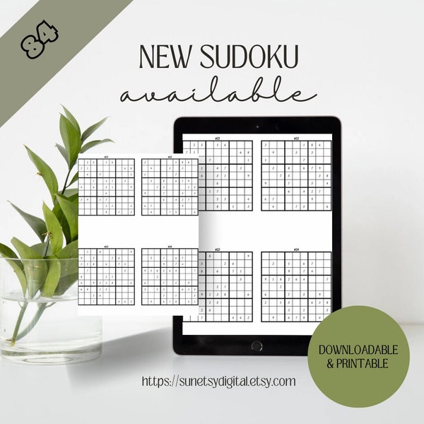 02_SUDOKU: 84 Medium Level Sudoku Puzzles - Instant Download WITH SOLUTIONS