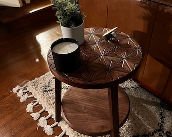 Mcm end table / nightstand / walnut wood working/hexagon/Rubio polyurethane