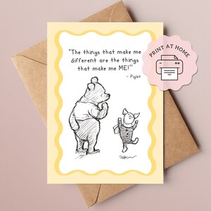 Winnie the Pooh Positive Encouragement Card Printable, Self Confidence Card, Pooh Inspirational Quote, Pooh and Piglet, Print at Home