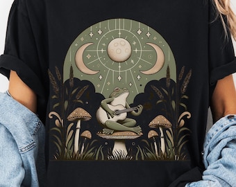 Cottagecore Frog Guitar T-Shirt: Comfort Colors Celestial Graphic Tee