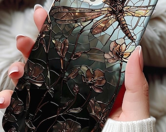 Floral Stained Glass Effect iPhone Tough Case 11, 12, 13, 14 15 16 Pro Max Plus Samsung Galaxy, Wildflower Aesthetic, Boho Phone Case