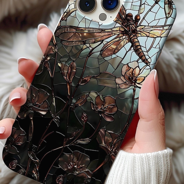 Bloemen glas-in-loodeffect iPhone-hoesje 11, 12, 13, 14 15 16 Pro Max Plus Samsung Galaxy, Wildflower Aesthetic, boho-telefoonhoesje