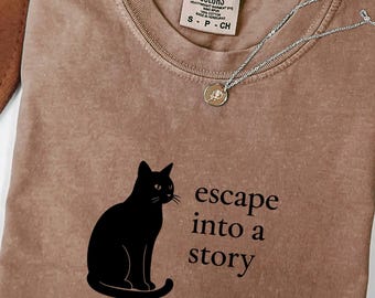 Comfort Colors® Cat Book Shirt, Book Lover T-shirt, Literary Tee, Book Club Clothing, Cat Lover Gift, Reading Teacher Tshirt, Librarian Gift