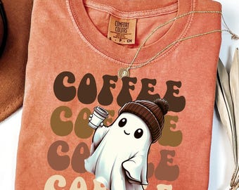 Comfort Colors® Сute Ghost Coffee Shirt, Сute Little Ghost Iced Coffee t-shirt, Boo Ghost Shirt, Ghost Coffee Shirt, Halloween Coffee Lovers