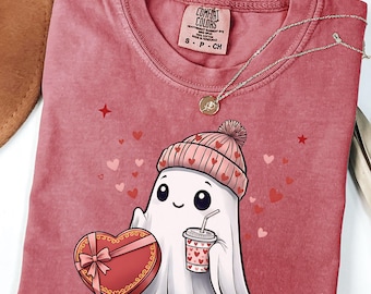 Comfort Colors® Сute Ghost Coffee Shirt, Сute Ghost Iced Coffee t-shirt, Boo Ghost Shirt, Ghost Coffee Shirt, Valentine Coffee Lovers