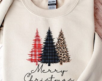 Christmas Sweatshirt, Christmas Trees Shirt, Women's Christmas Sweater, Leopard Christmas Tree Sweatshirt, Holiday Apparel, Women's X-Mas