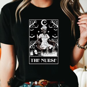 Skeleton Nurse Tarot Card T-Shirt - Comfort Colors Funny Spooky Tee