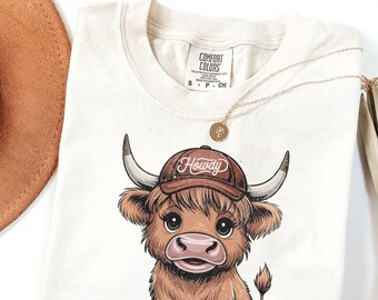 Camiseta Highland Cow, Comfort Colors®, Camiseta Highland Cow, Cuello redondo estilo western, Camiseta Highland Cow, Camiseta linda de vaca, Regalo para ella, Regalos de vaca