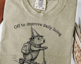 Occupational Therapy Funny Groundhog Scooter Comfort Colors Shirt, Off to Improve Daily Living Tee, OT Gift, Silly Animal Mental Health Tee