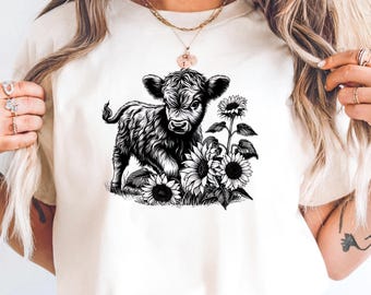 Highland Cow Sunflower Shirt: Comfort Colors Western Tee