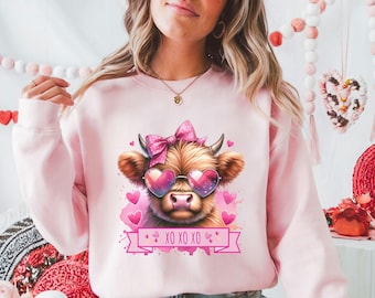Highland Cow Sweatshirt: Valentine's Coquette Style