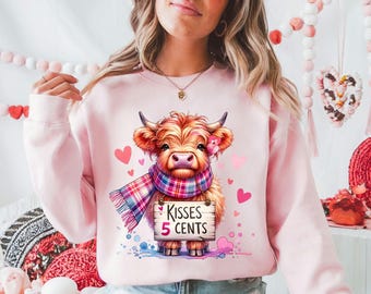 Highland Cow Sweatshirt, Valentine Coquette Shirt, Cute Highland Cow, Cute Cow T-Shirt, Baby Highland Cow Shirt, Cow Gift, Girlfriend Gift