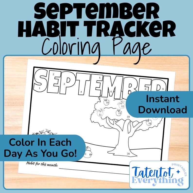 September Step Tracker September Monthly Habit Tracker Coloring Sheet, Productivity Tracker ...