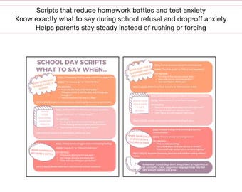 School-Day Parent Scripts | What to Say for School Refusal, Drop-Off Anxiety + Homework Battles Guide | Calm Parenting Resource Printable