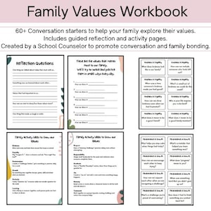 Family Bonding Printable Values Workbook | Parents Conversation Connection Digital Journal | Graititude Kindness Discussion Cards | Activity