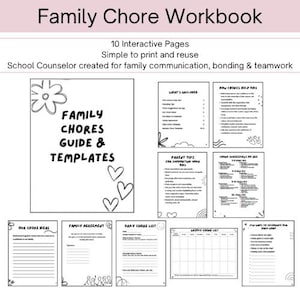 Family Chore Guide | Parent Kid Teen Cleaning Responsibility Workbook | Tidy Home Teamwork Journal | Caregiver Tidying Worksheet | Teamwork