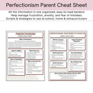 Calm Parenting Perfectionism Cheat Sheet | Child Anxiety & Growth Mindset Guide | Parenting Tips for Motivation, Emotional Regulation