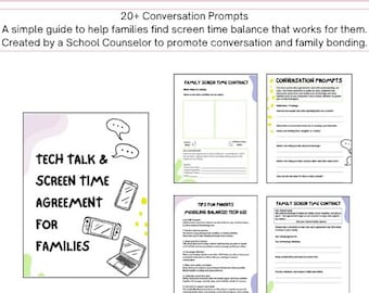 Cuaderno de trabajo sobre el tiempo de pantalla en familia / Contrato imprimible de tecnología para padres, hijos y adolescentes / Plantilla de uso electrónico / Guía para el uso del teléfono celular