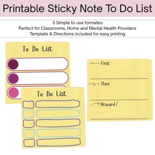 Printable Sticky Note To-do List Template | First Then Chart ...