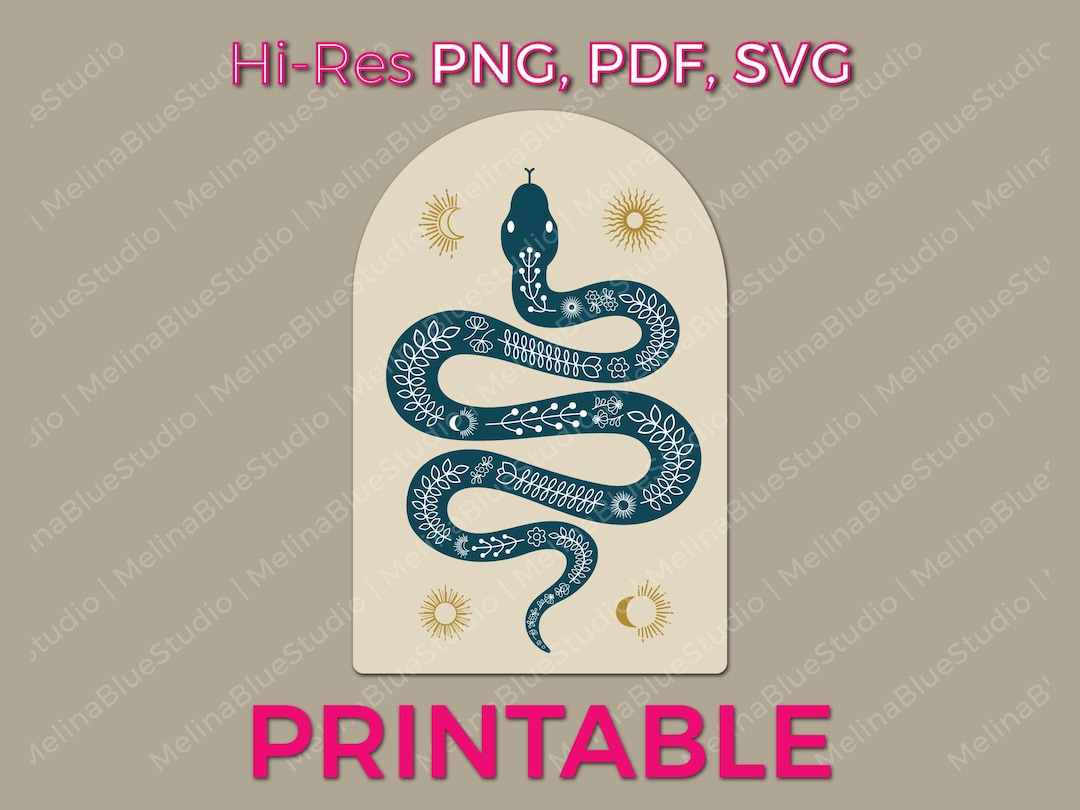Snake Wall Art Printable Minimalist Modern Home Decor Boho Hi-res PNG ...