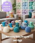 Hatching Baby Dragons and Eggs Crochet Pattern, Amigurumi Set (PDF Pattern)