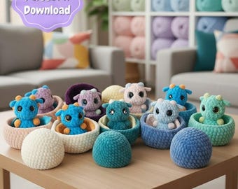 Hatching Baby Dragons and Eggs Crochet Pattern, Amigurumi Set (PDF Pattern)