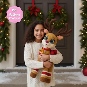 Padrão de crochê Amigurumi de Rena em PDF – Tutorial de brinquedo de pelúcia natalino, download digital de crochê para as festas de fim de ano