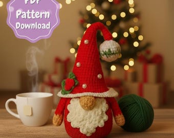 Haakpatroon kerstkabouter pdf, amigurumi-kerstman pluche tutorial, vakantiedecor DIY-poppatroon