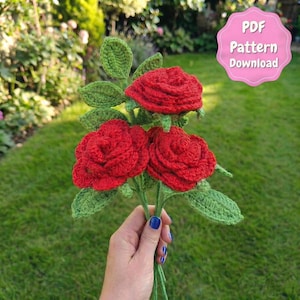 Patrón de rosa a crochet, patrón de ramo de rosas a crochet (Descarga PDF en inglés)