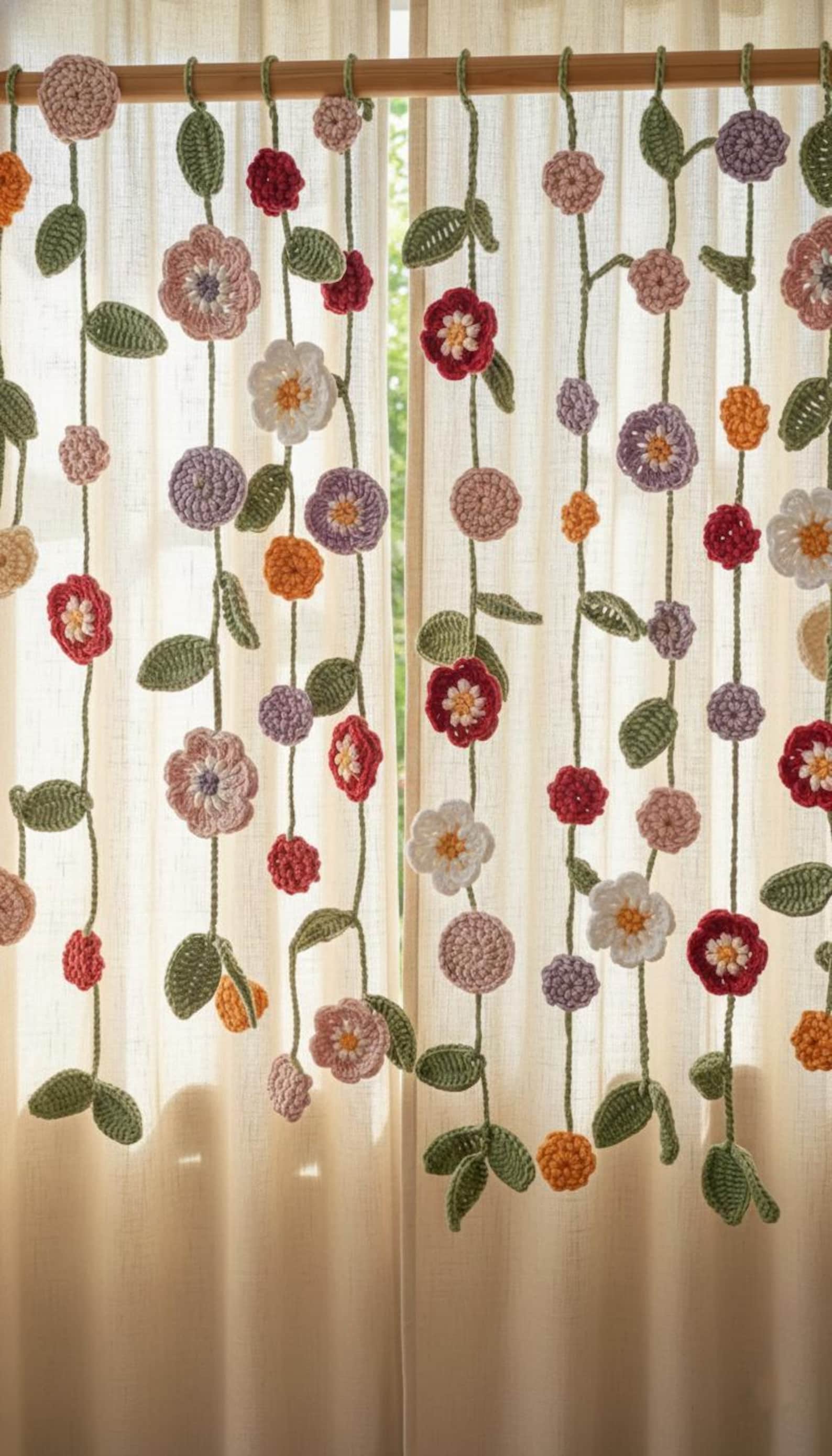 Flower Curtain Crochet Pattern - Daisy Curtain Hanging Decor (PDF