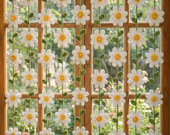 Daisy Flower Garland Crochet Pattern - Daisy Curtain Hanging Decor (PDF Download)