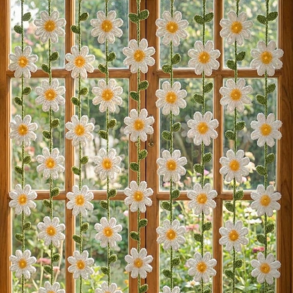 Daisy Flower Garland Crochet Pattern - Daisy Curtain Hanging Decor (PDF Download)