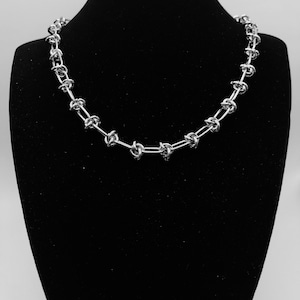 Stainless Steel Barbed Wire Chunky Knot Chain Necklace Minimalist Modern Edgy No Tarnish Women Men
